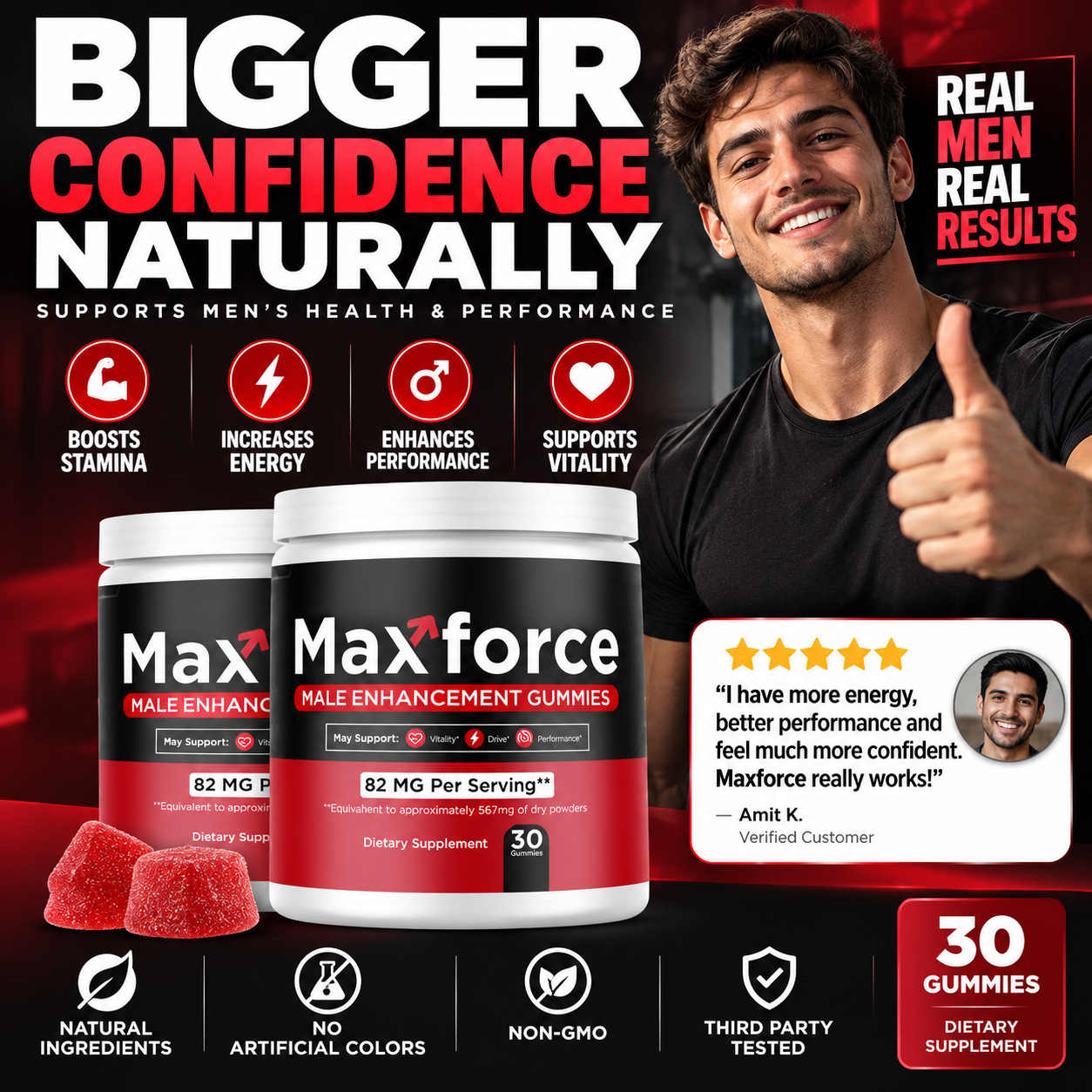 Maxforce Male Enhancement Gummies bottle and product highlights